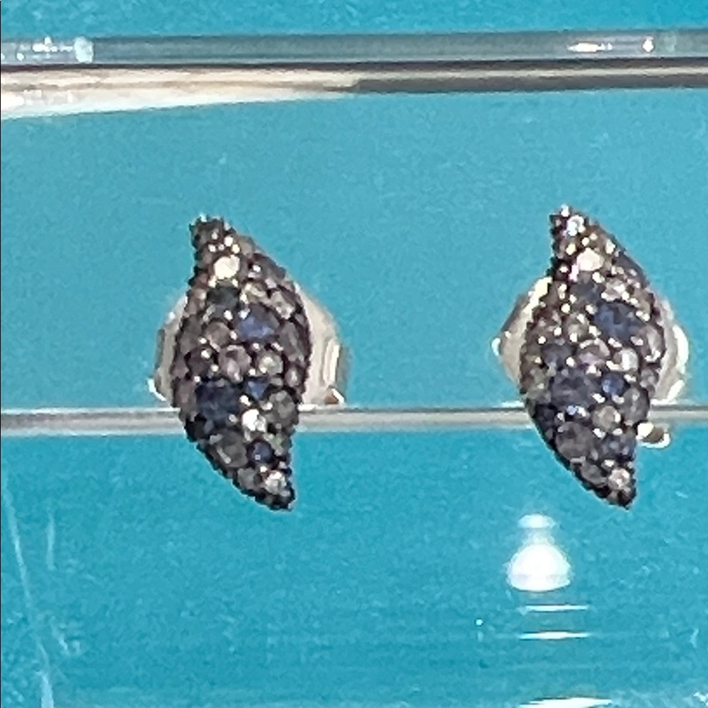 David Yurman Sterling Silver Blue and White Sapphire Flute Retired Post Earrings